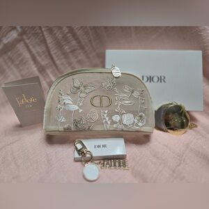 Dior Beige Embroidered Cosmetic Pouch Bundle NIB
